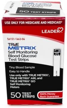 LEADER True Metrix Blood Glucose Test Strips for Diabetes, Tiny Blood Sample, Self-Monitoring, Triple Sense Technology, for Adults and Kids 12+