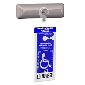 handicap placard holder mirortag silver with hook and rear view mirror