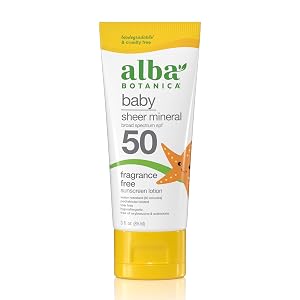 alba baby mineral sunscreen tube on white background