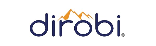 Navy blue Dirobi logo with an orange mountain range outline.
