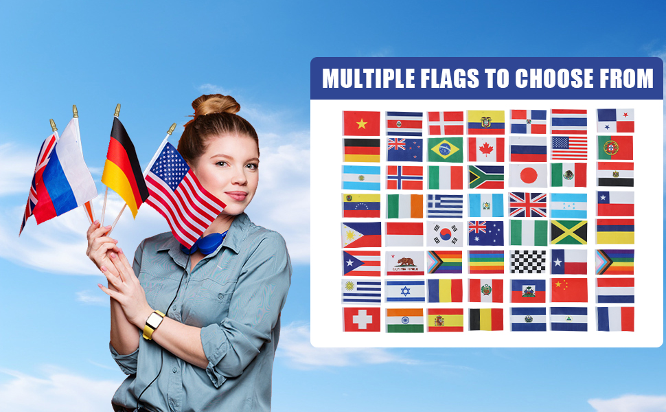 12Pcs Small Flags on Wooden Stick Mini Flag Hand Held Flag Decorations 5x8 Inch