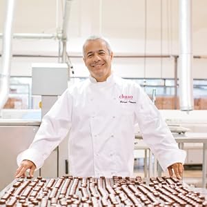 Chef Michael in factory with chocolate