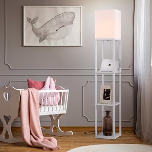 Brightech Maxwell Charging Edition - LED Shelf Floor Lamp for Living Rooms &amp; Bedrooms