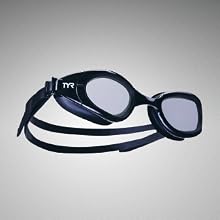 Image of swimming goggles with text reading comfortable close fit.