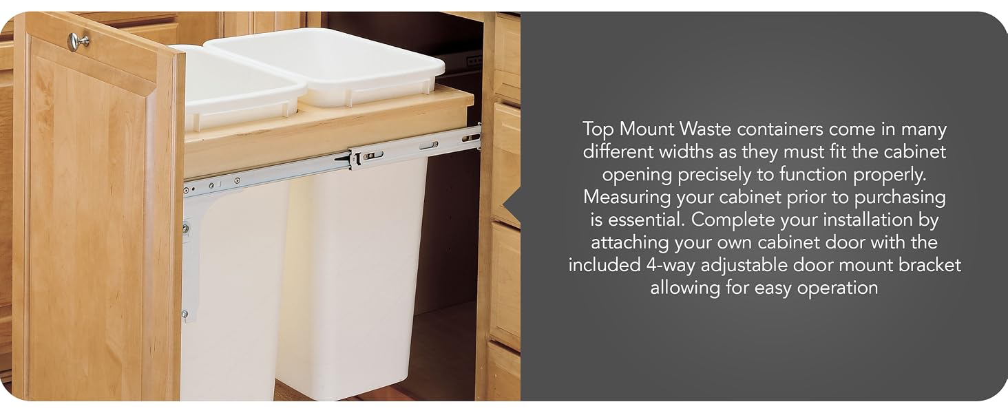 Rev-A-Shelf Double Pullout Top Mount Trash Can 50 qt., White, 4WCTM-2150DM-2
