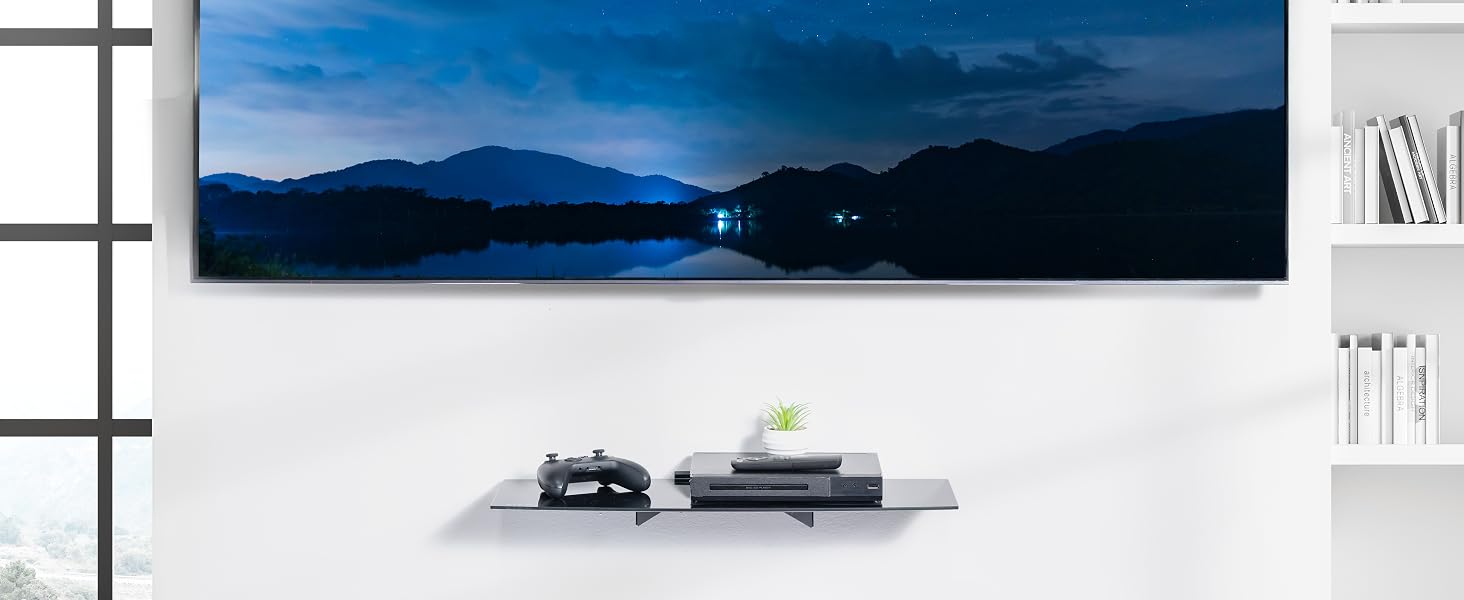 Tempered glass shelf under TV