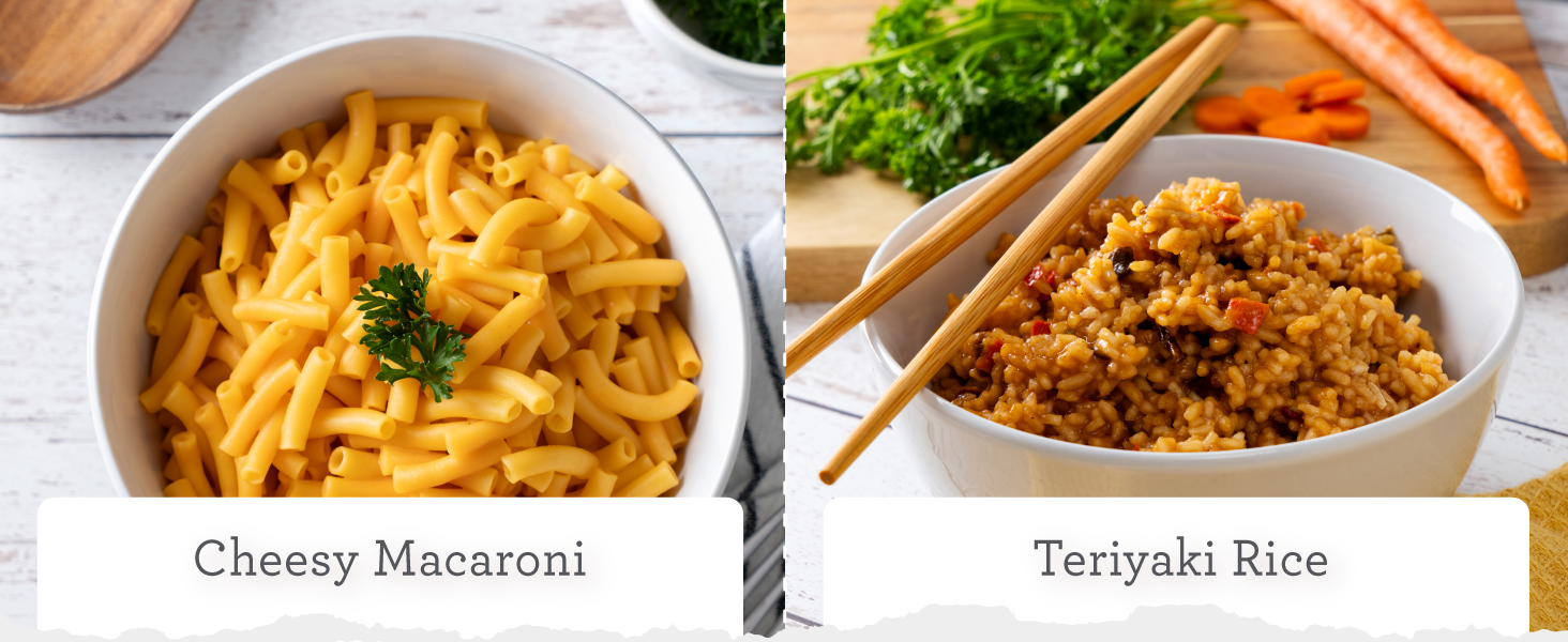cheesy macaroni &amp;amp; teriyaki rice