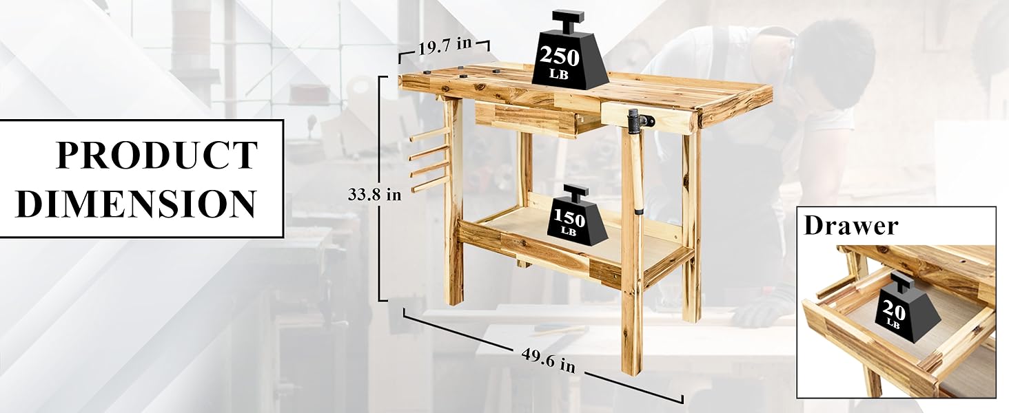 Olympia Tools 48-Inches Acacia Hardwood Portable Workbench with Drawer