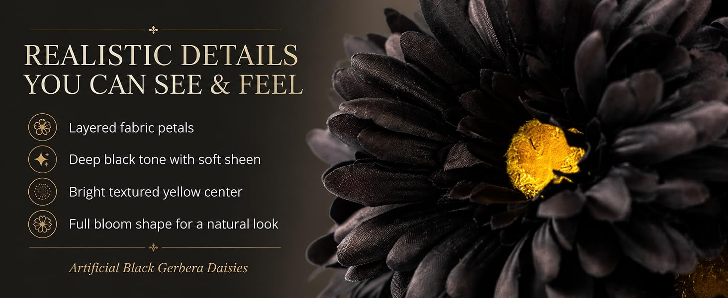 Black Silk daisies faux daisies 2