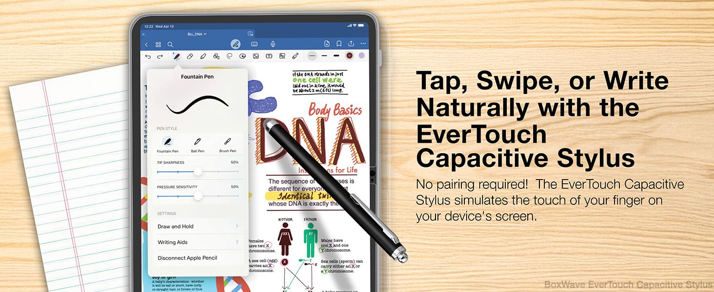 Tap, Swipe, or Write Naturally with the EverTouch Capacitive Stylus: No pairing required!