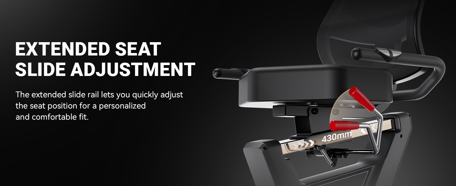 Sliding seat rail adjustment system allowing flexible riding position on recumbent bike