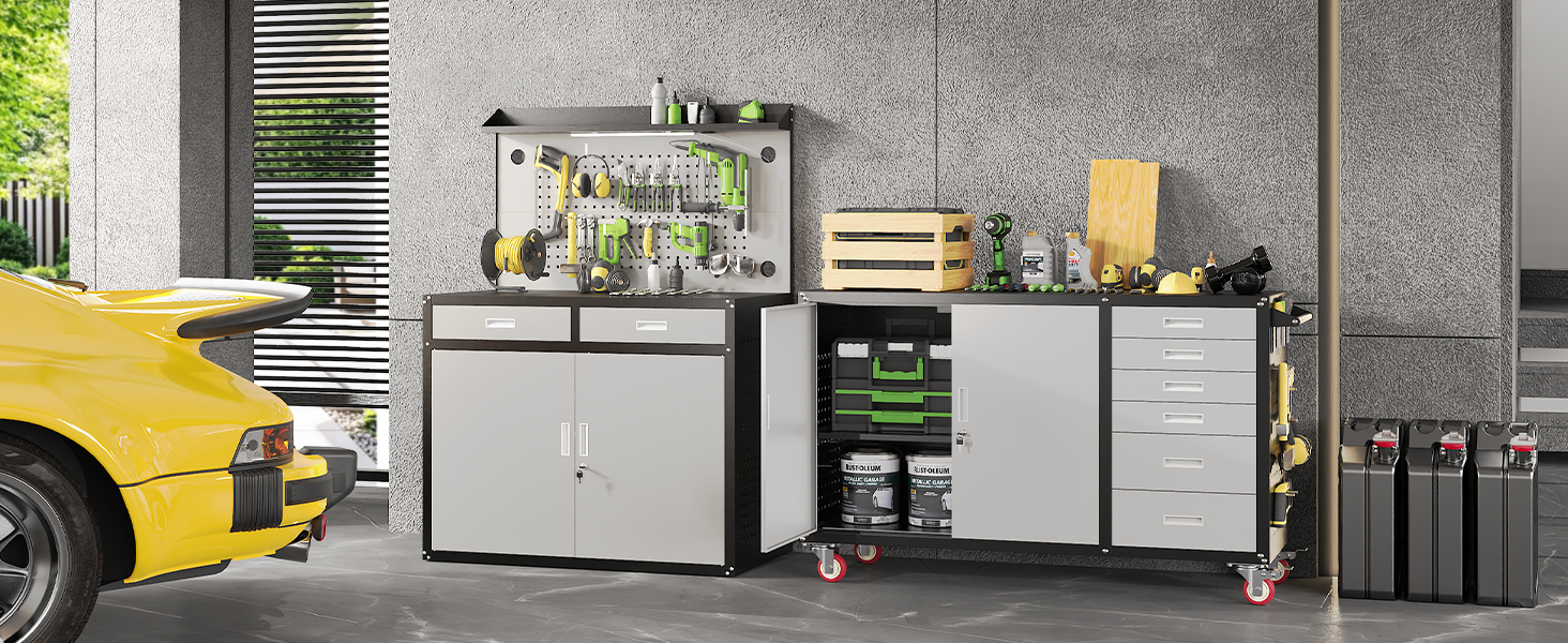 workbench with cabinet