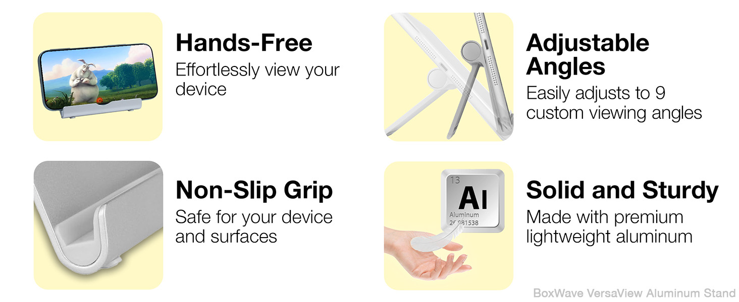 Features include hands-free, Adjustable Angles, Non-Slip Grip, Solid and Sturdy