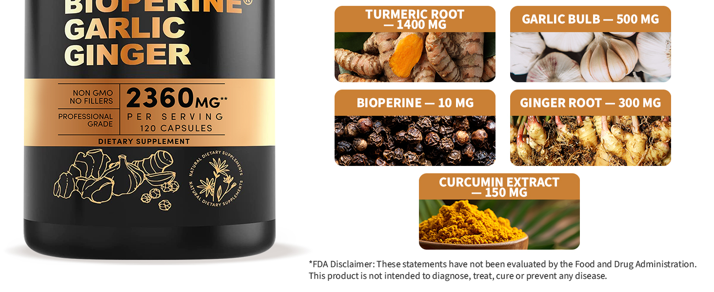 4-in-1 Turmeric Joint Support Supplements with Garlic and BioPerine