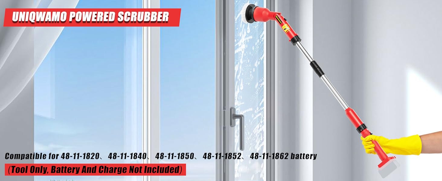 Battery Powered Scrubber with Adjustable Extension Arm &amp; 8 Brushes &amp; Gloves for Tub/Tile/Floor