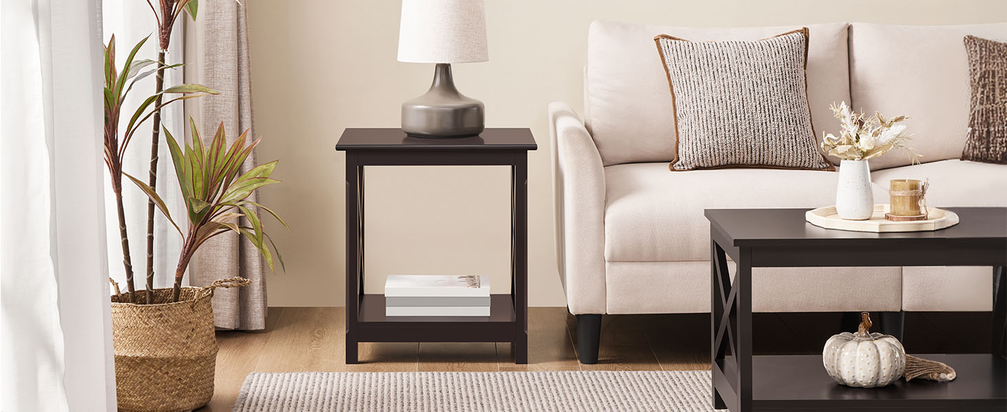 2-Layer End Table with Double X-Side Frame