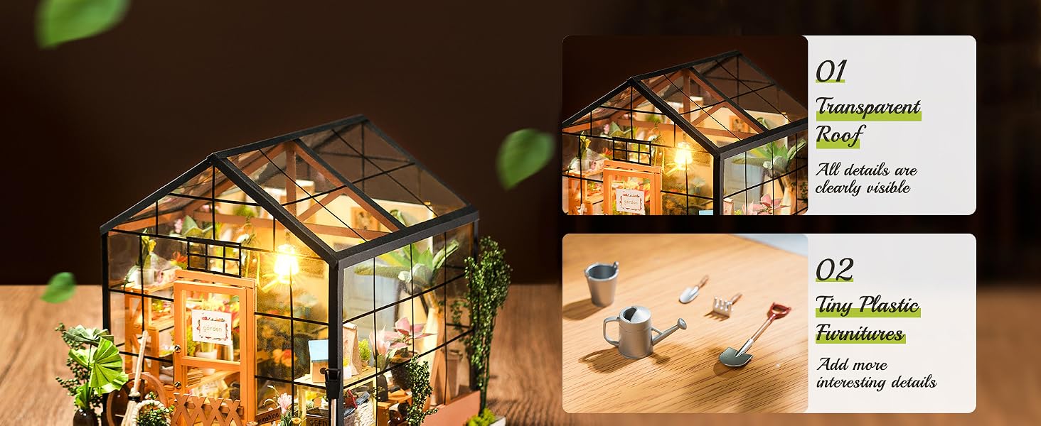 Rolife DIY Miniatures Dollhouse Kit, Miniature Greenhouse tiny miniature house kit