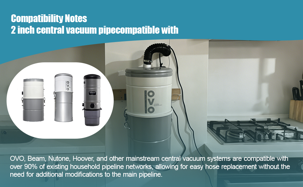 Central Vacuum Hose Fits 2-Inch Indoor Vacuum Tube, Compatible with OVO Flex Easy Retrofit