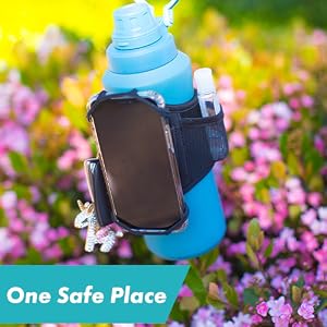 Hiking accessory, water bottle, water bottle strap phone holder