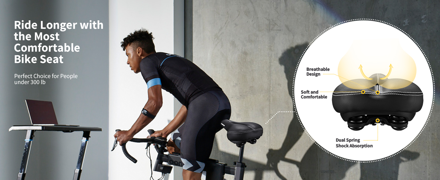 Extra Comfort Bike Saddle for Cyclists up to 330 lbs, Ride Longer, Enjoy More!