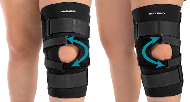 Reversible c shaped buttress to apply compression to the inside or outside of kneecap