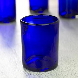 NOVICA Handblown Blue Glass Tumblers Set of 6 Mexico for Juice Wine Whiskey and Drinks Drinkware