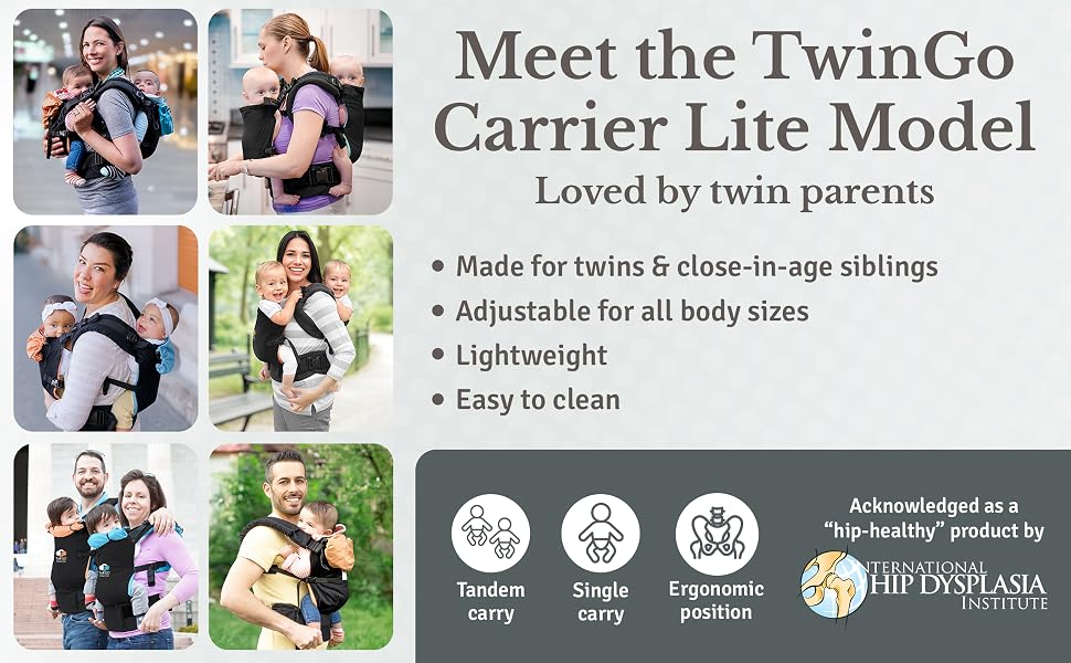 breathable baby carrier with adjustable straps for tandem or single carry comfort