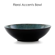 blue red floral accent round stoneware dinnerware dish set setting for 4 microwave dishwasher safe