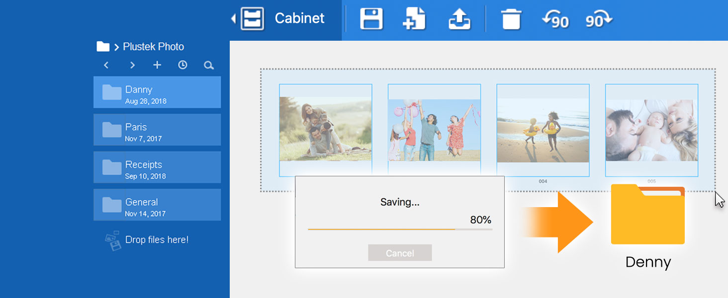 Easily manage your scans by creating file and photo cabinets