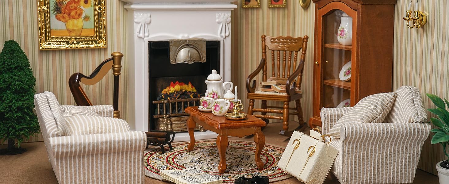Odoria dollhouse living room in vintage style