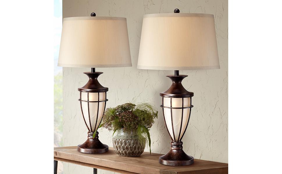 John Timberland Mission Cage 33&amp;#34; Night Light Urn Table Lamps Set of 2