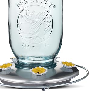 Perky-Pet Mason Jar Glass Hummingbird Feeder boasts a durable construction