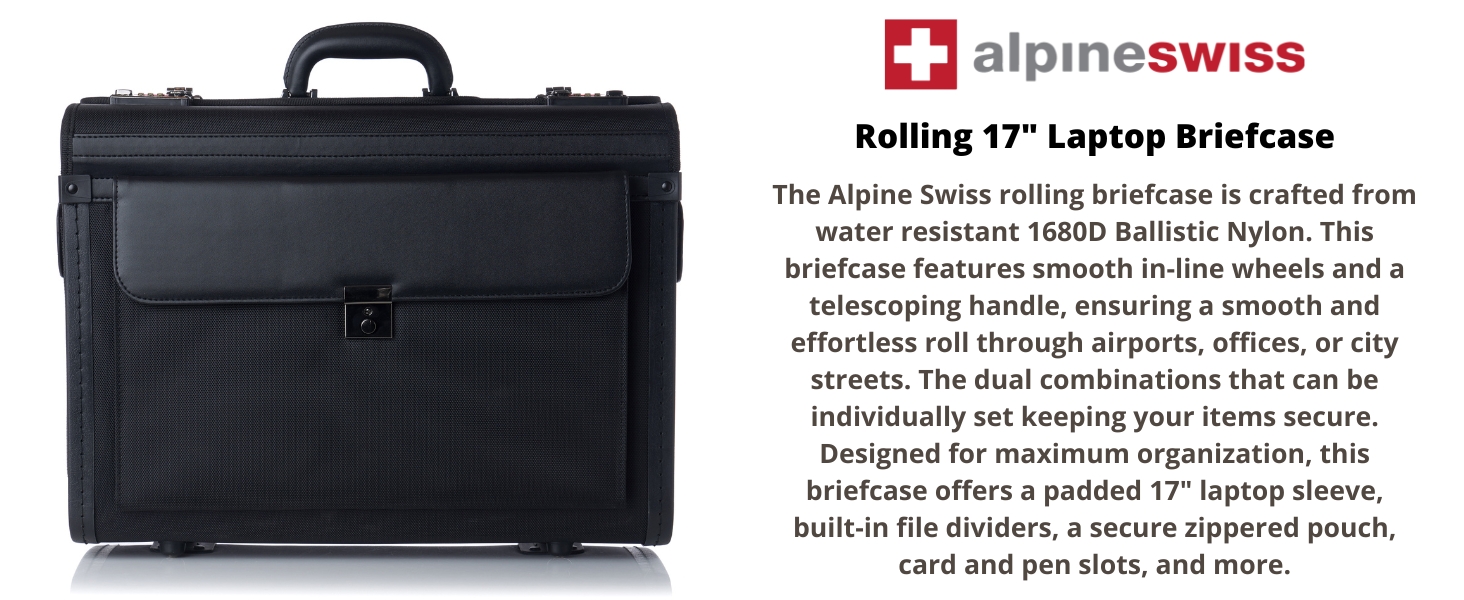 Rolling Briefcase 17” Laptop Hard Case on Wheels Legal Size Mobile Office Travel Bag With Lock
