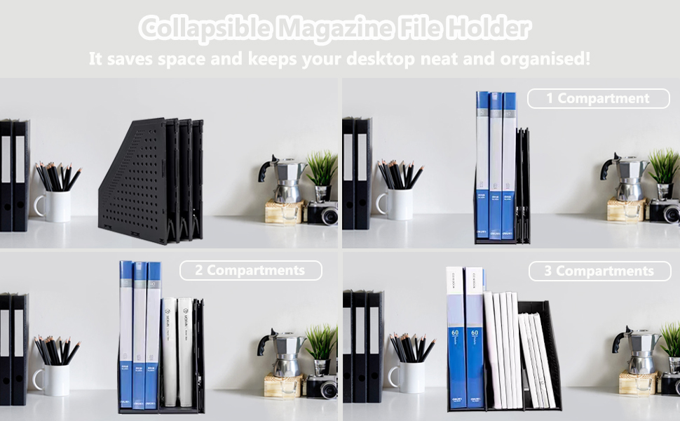 collapsible file holder folder plastic vertical desk A4 file book organizer 3 section filling box