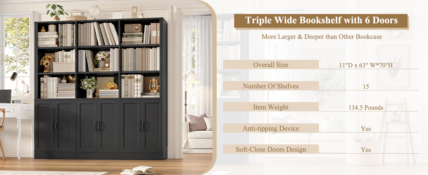 Triple Wide Bookshelf