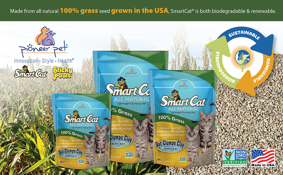 all natural clumping cat litter bag grass farm grown made in USA america soft paws light weight