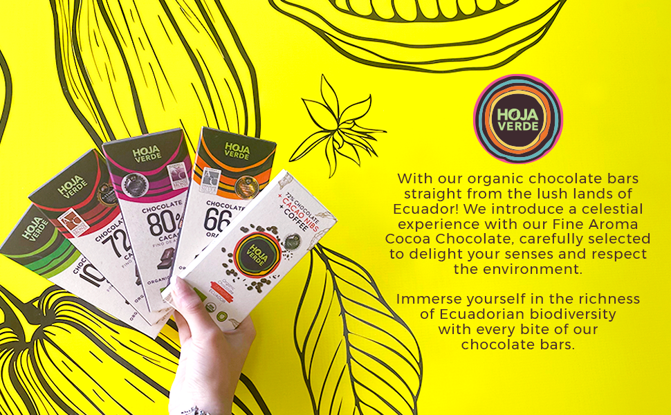 Hoja Verde Dark Chocolate Organic Non GMO Cacao Vegan Holiday Gifts Ecuador