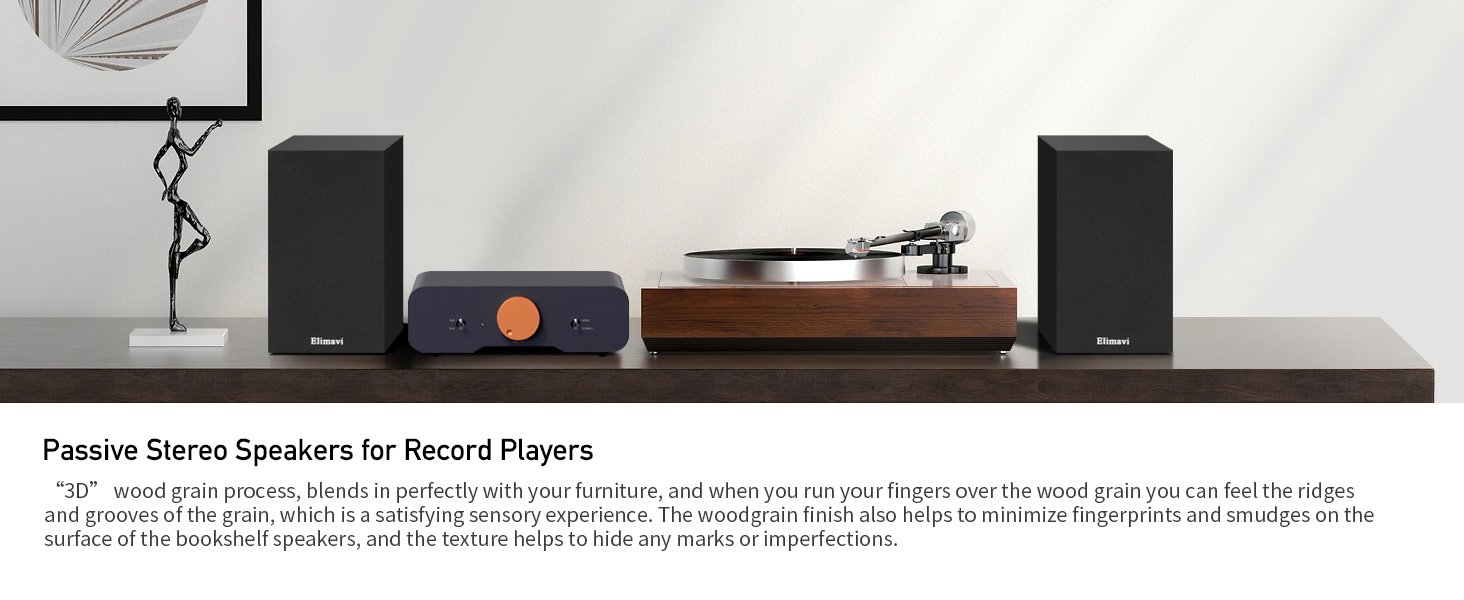 Passive speakers connected to an amplifier and receiver paired with a turntable
