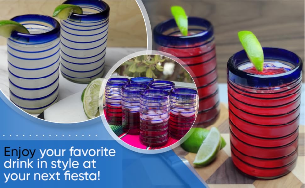 mexican glassware margarita drinking glass blue spiral