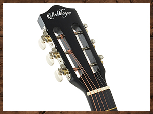 Ashthorpe beginner guitar in black, headstock with easy to use tuners, kids black guitar