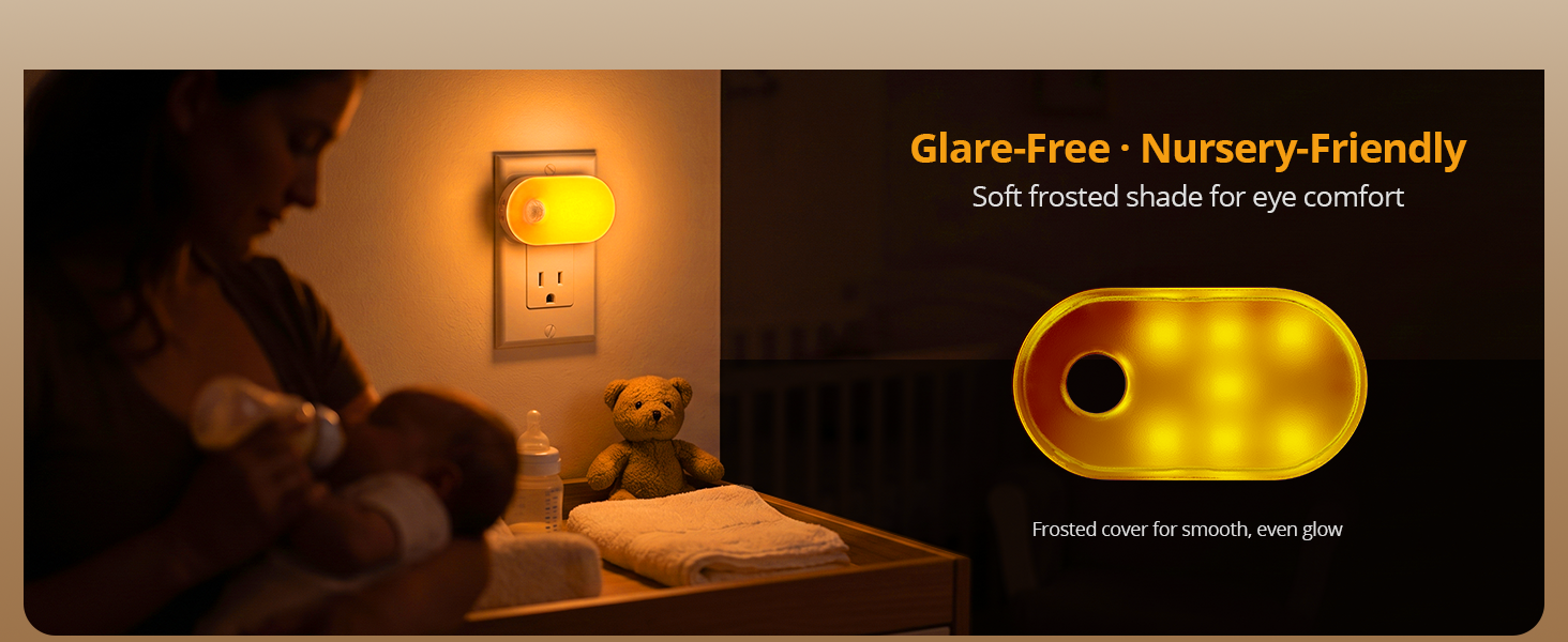Glare-free plug-in nursery night light for baby feeding.