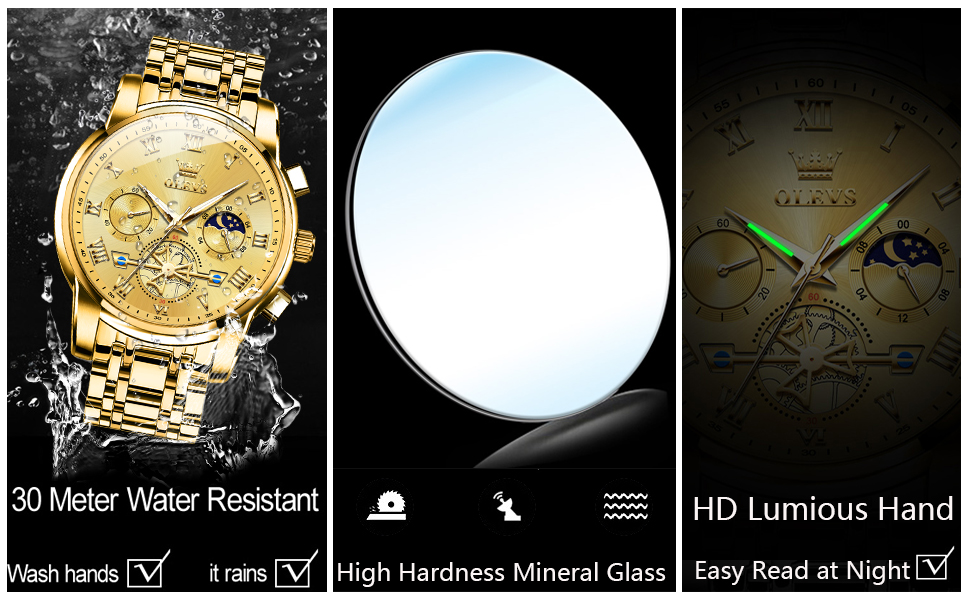 Waterproof Diamond Watch for Men, Luminous Wrist Watch