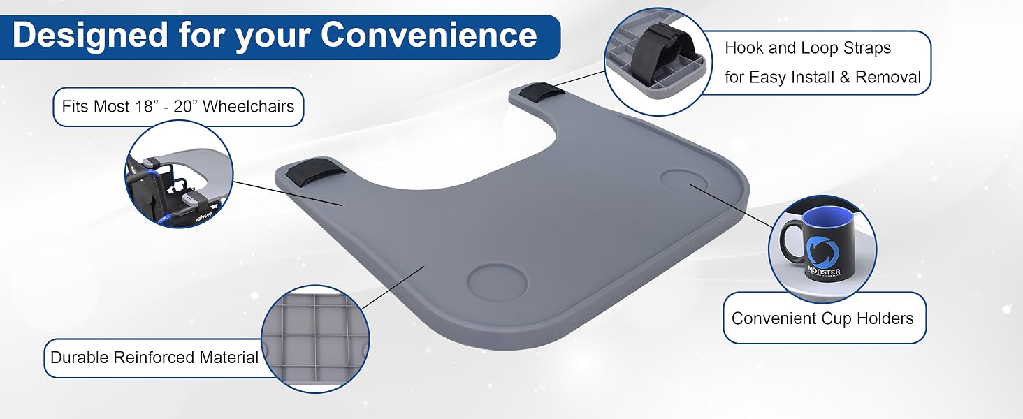 Designed for your convenience with hook and loop straps, cup holders, and reinforced material