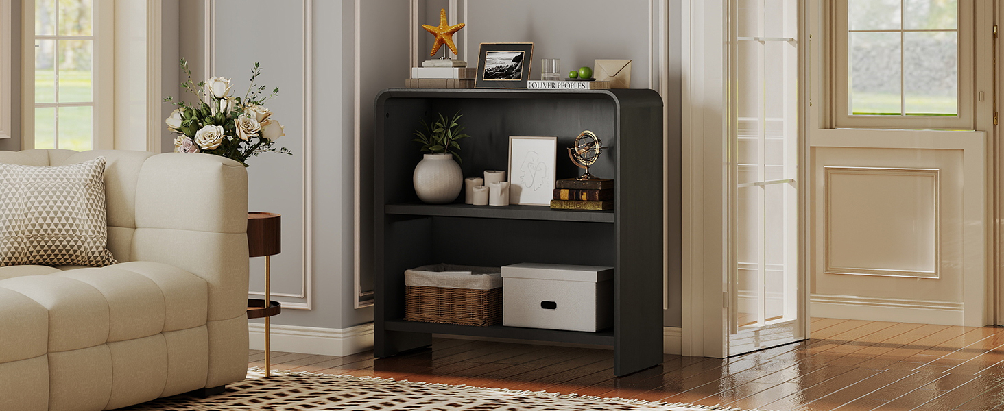 2 tiers bookcase arch design black