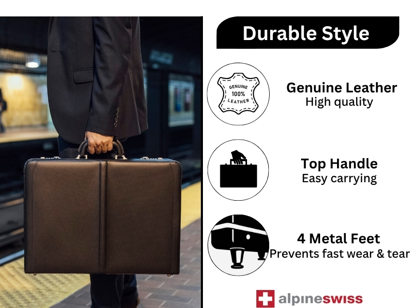 Briefcase Expandable Genuine Leather Attache Briefcase For Men | Dual Combination Lock Business Case
