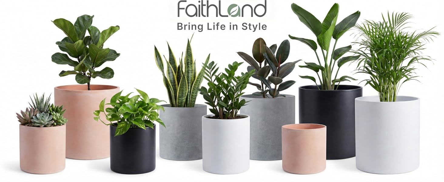 FaithLand modern fiberstone planters 8 to 14 inch matte white black gray pink for indoor outdoor