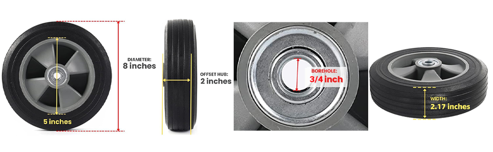 8&amp;#34; x 2&amp;#34; Flat Free Solid Rubber Wheel Assemblies - Replacement Hand Truck Wheels