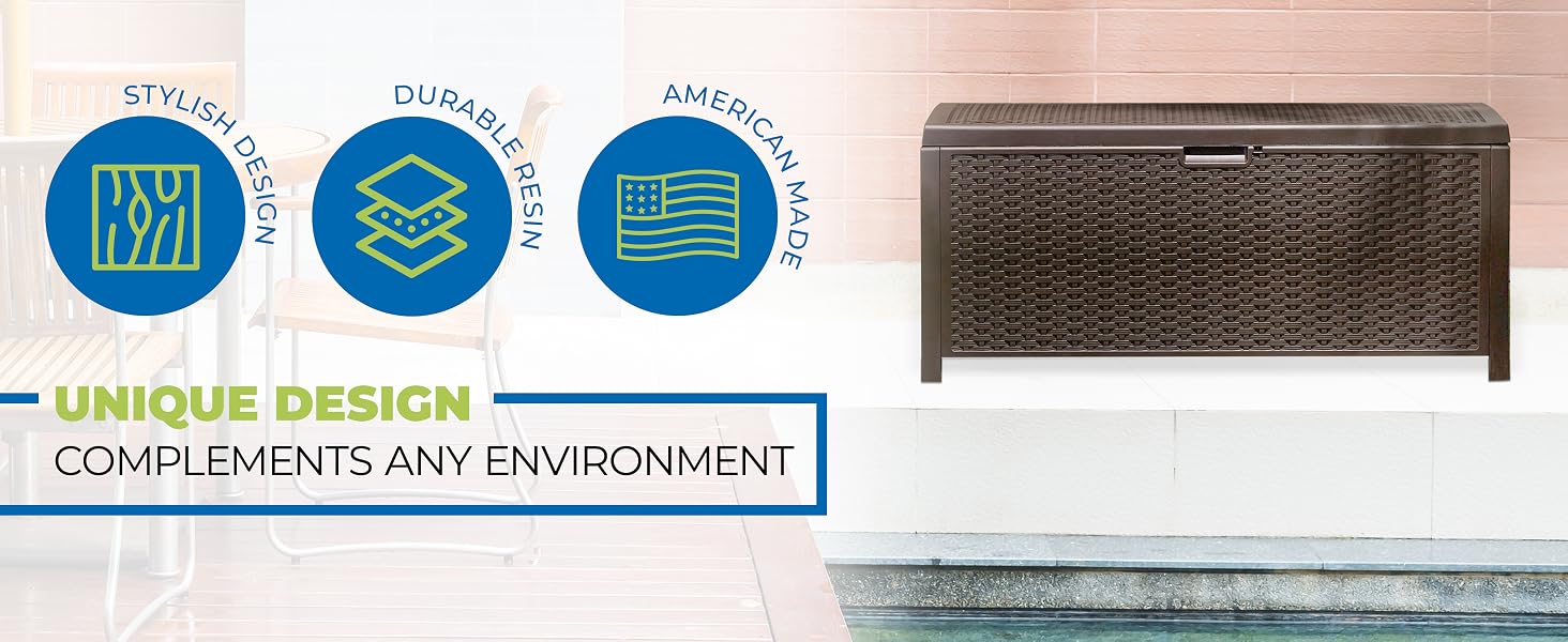 Suncast 73 Gallon Waterproof Resin Wicker Outdoor Patio Storage Deck Box, 3 Pack - DESKTOP C