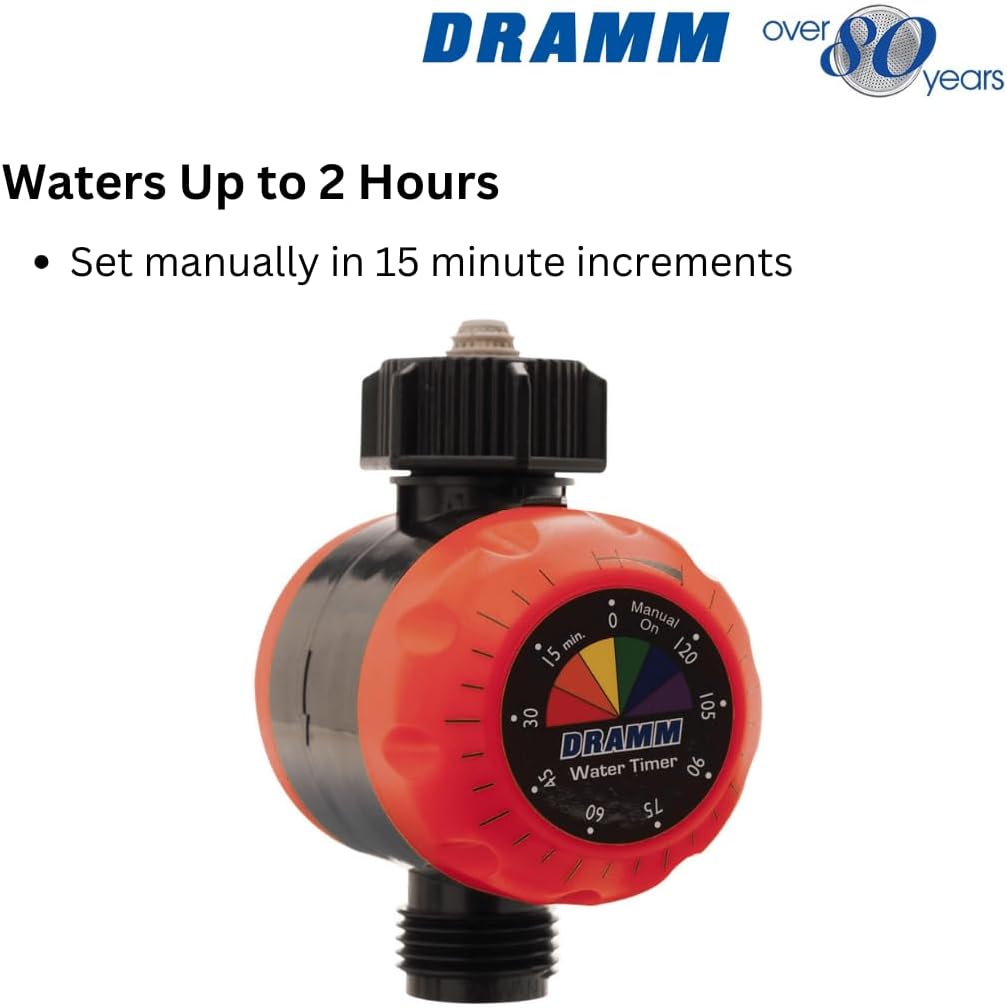 Dramm ColorStorm Premium Water Hose Timer, Mechanical, Turns Water Off Automatically, Up to 120 Minutes of Run Time, Compact for Lawn, Drip