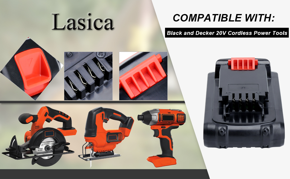 Lasica 20-volt battery pack for use with all Black and Decker 20-volt outdoor power equipment